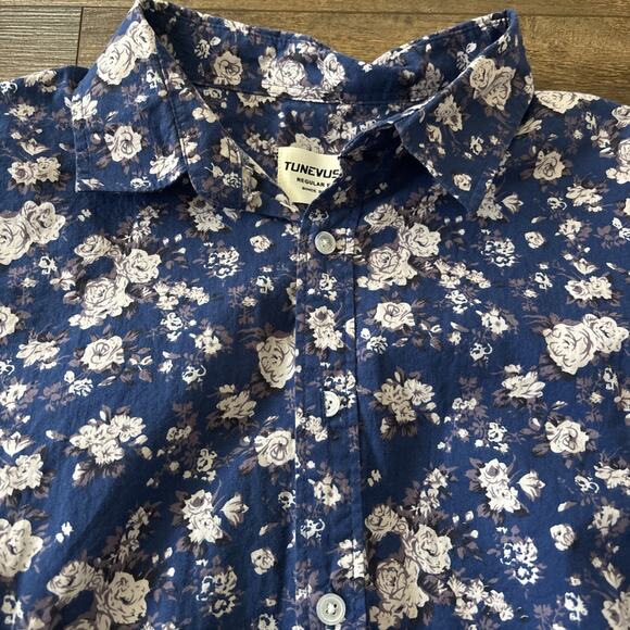 Tunevuse men’s Long Sleeve Button Up Shirt Large Floral Blue Dress Shirt - Picture 2 of 2